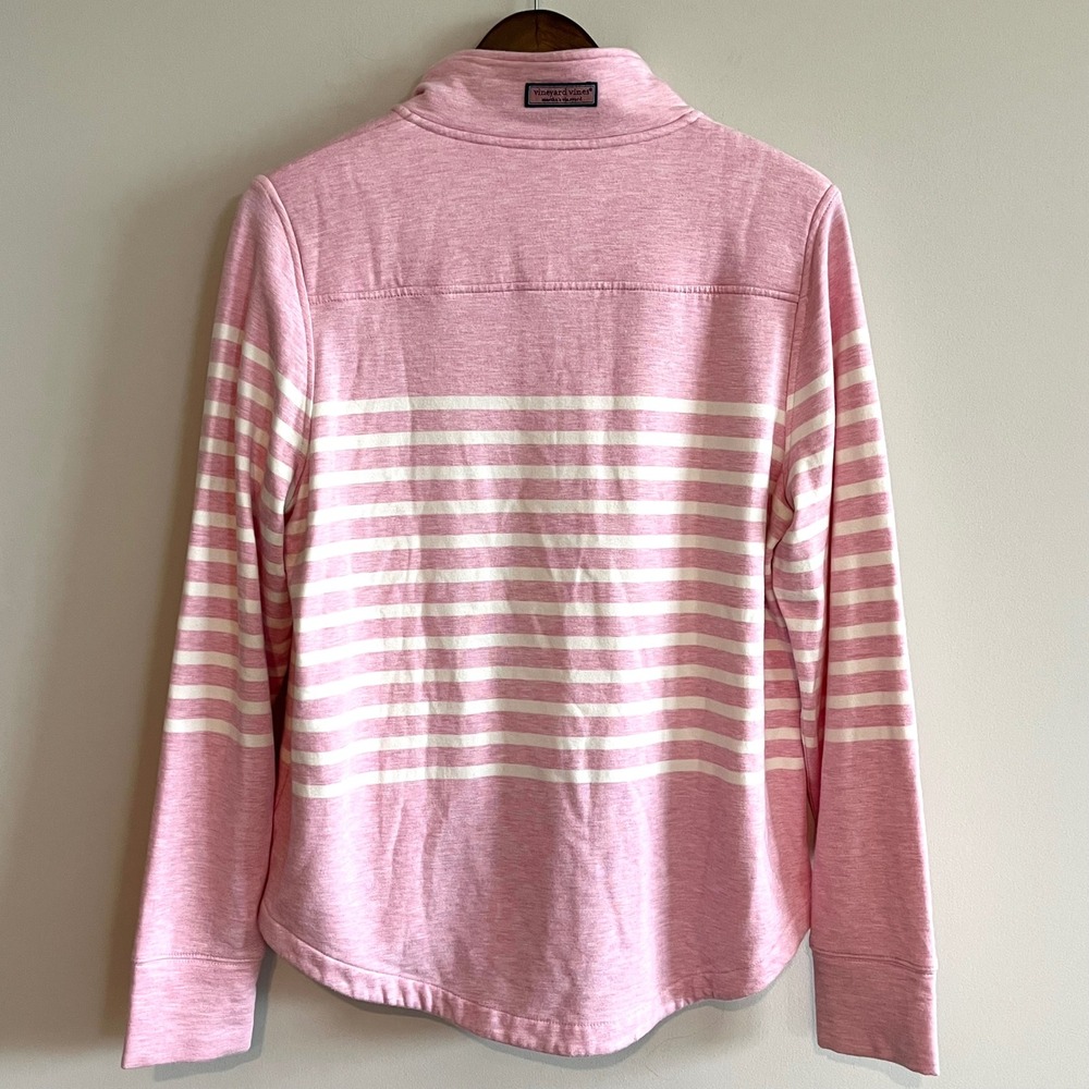 Vineyard Vines Womens Pink Striped Shep Shirt Quarter Zip Pullover Size M - Picture 3 of 8